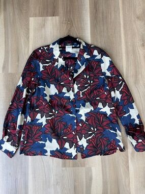 Weekend MaxMara Floral Button-Up Shirt - Red & Blue